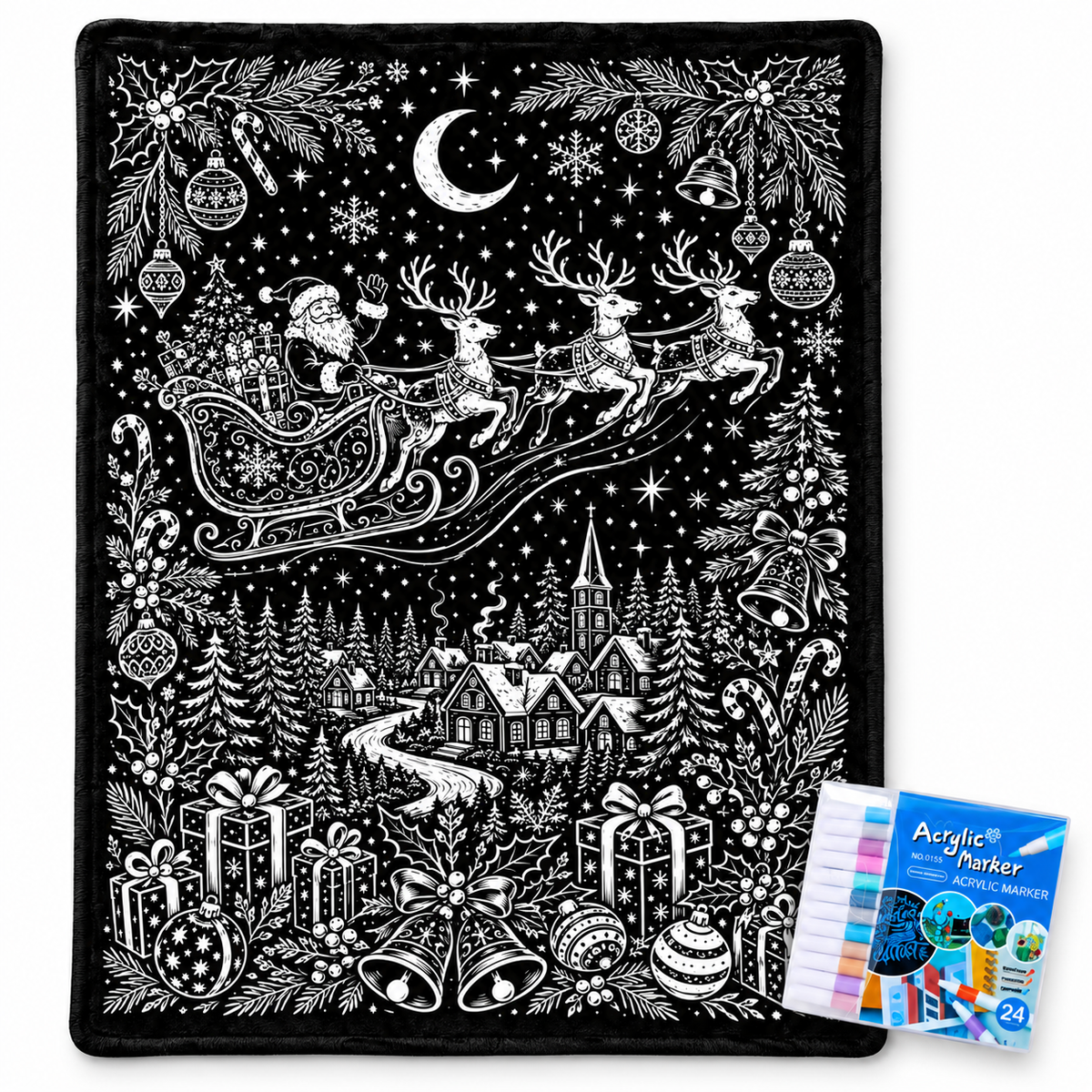 CozyDoodle™ Christmas Coloring Blanket – Color, Relax & Create